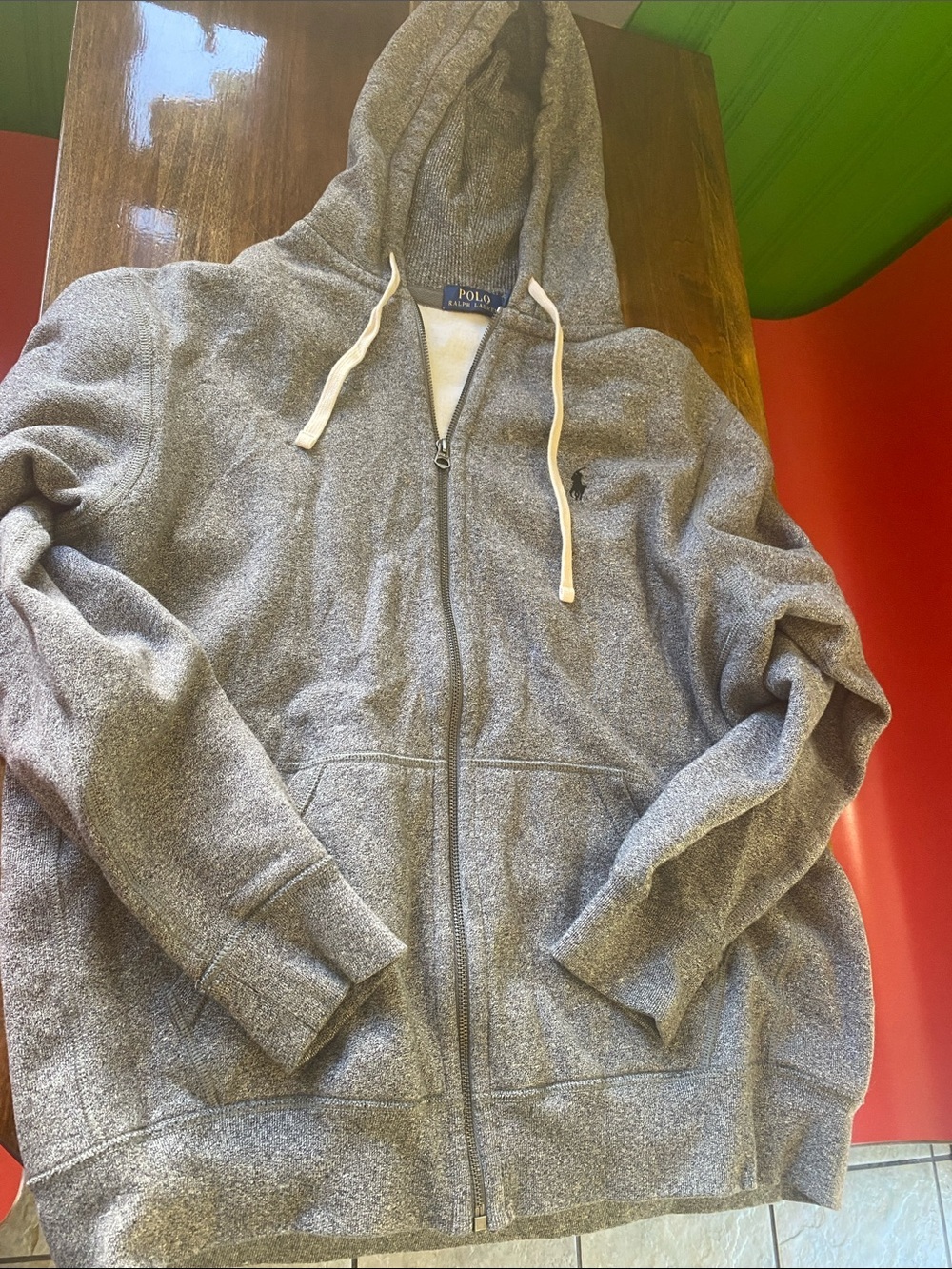 Ralph Lauren Gray Zip Hoodie with White Sherpa Lining size XL